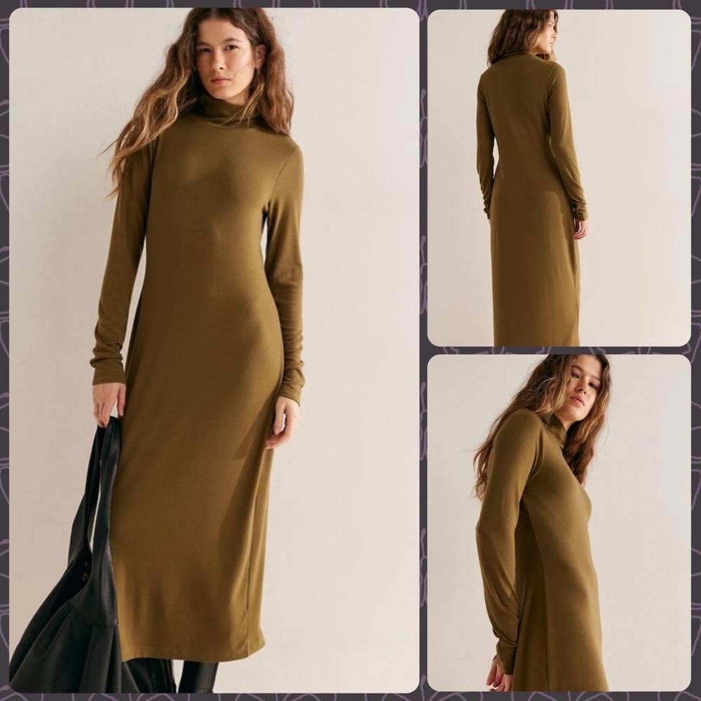 🍂(A075) NWT Free People Good Feels Mockneck MIdi in Seaweed. Size: XL